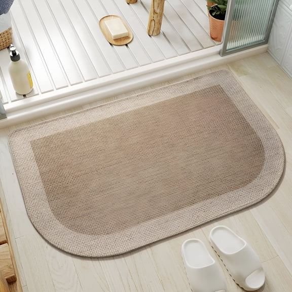 RLESO Half Circle Bath Mat,Non Slip Bath Mat,Thin Bathroom Rugs Fit Under Door Quick Dry Absorbent Washable Bathroom Mat with Rubber Backing,Brown Beige 16X24