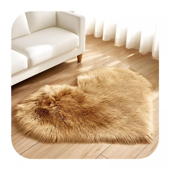 RLESO Heart Faux Fur Rug - Ultra Soft Fluffy Shag Carpet for Bedroom,Nursery,Dorm | Luxury Fake Fur Area Rug for Living Room & Bedside- 19.7X 27.5Inch,Khaki Rug