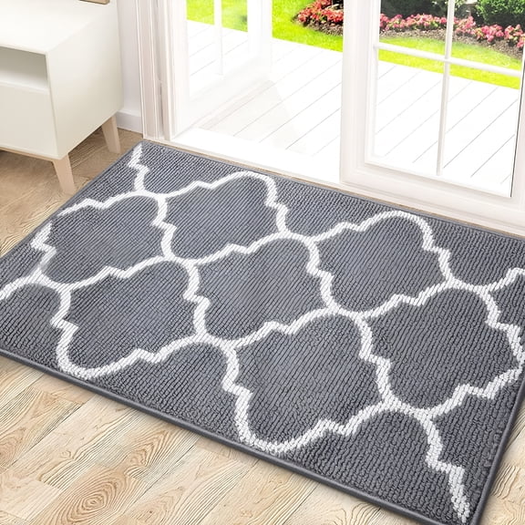 RLESO Indoor Door Mat,20"X 32",Non Slip Low-Profile Entrance Rug Front Inside Doormats Dirt Trapper Entry Door Rugs for Entryway,Grey Trellis Front Door Rug Indoor Entrance