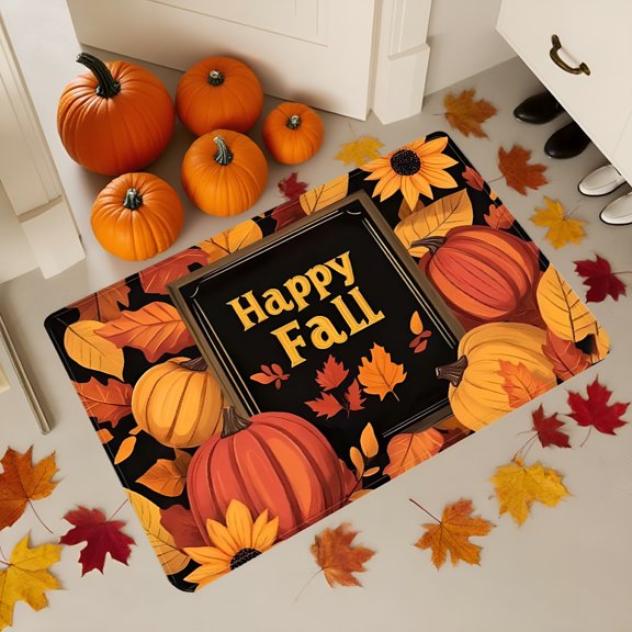 RLESO Kitchen Mat Autumn Kitchen Rugs Thanksgiving Decorative Door Mats,Home Seasonal Fall Holiday Party Autumn Maple Leaves Harvest Thankful Grateful Blessed Low-Profile Floor Mat