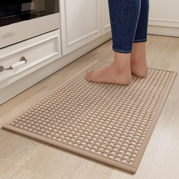 RLESO Kitchen Rugs Non Slip Washable, Rubber Backing Soft Chenille Braided Kitchen Mats for Floor, Super Absorbent Kitchen Runner Rug Standing Mat Sink Mat, Easy to Clean, Brown 17"x47"