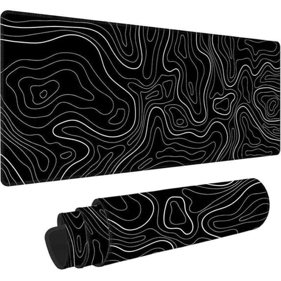 RLESO Large Gaming Mouse Pad with Stitched Edges, 31x11.8 inch Minimalist Topographic Map Extended Desk Keyboard Mat