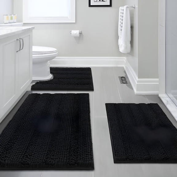 RLESO Luxurious Chenille 3 Piece Bathroom Rugs Set Non Slip Soft Bath Mat for Tub,Shower and Toilet Bathroom Mats Non Slip