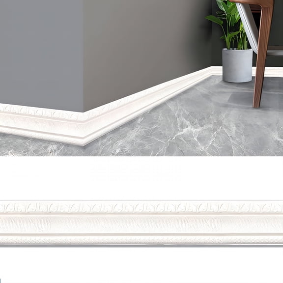 RLESO Luxury Decorative Wall Sticker Wall Molding Trim-Flexible Foam Baseboard with 3D Texture Wall Molding Kit,Waterproof Self-Adhesive Border for Living Room/Bedroom(Easy Cut-To-Fit Design)