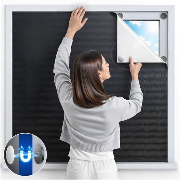 RLESO Magnetic Blackout Window Cover with Strong Magnets  42" X 58" Portable Blackout Curtains for Bedroom,No Drill Black Out Blinds & Temporary Black Out Shades for Windows Travel Skylight-Blacks