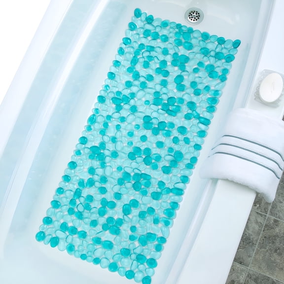 RLESO Massaging Pebble Bath Mat,Non-Slip,17 X 38 Shower Foot Scrubber Mat