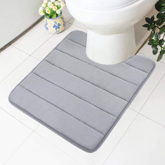 RLESO Memory Foam Bathroom Rugs Toilet Mats,U-Shaped Contour Carpet,Toilet Rugs U Shaped Washable,20" X 24",Grey