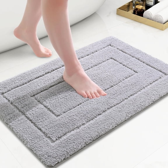 RLESO Microfiber Bathroom Rugs,16"X24" Soft and Absorbent Bath Rugs,Non-Slip Machine Wash Bath Mats,Grey