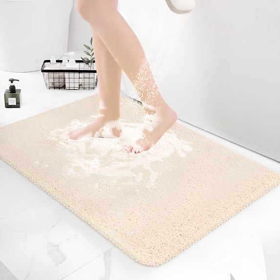 RLESO Non Slip Bathtub Mat,Anti Slip Shower Mat,Pvc Loofah Shower Mat Bathtub Mat Non Slip - 17.7X30 Inches,Quick-Drying Textured Bathroom Mat Without Suction Cups - Beige