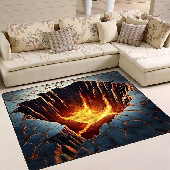 RLESO Optical Illusion Rug 2' X 3' Area Rug Abstract Lava Doormat Rock Cracks Print Carpet Floor Mat for Kids Boys Girls Entryway Bedroom Living Room