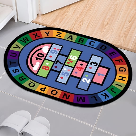 RLESO Oval Kids Play Mat, Educational Area Rug with ABC 123 Animals
