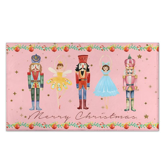 RLESO Pink Nutcrackers Merry Christmas Doormat,Xmas Front Door Mat,Christmas Rugs Indoor Christmas Decorations for Home Seasonal Winter Low-Profile Entrance Rug for Indoor Outdoor 17"X 30" (Pink)