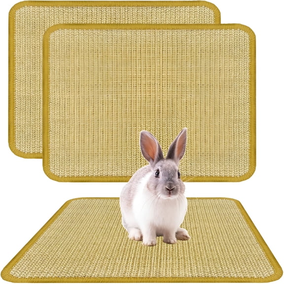 RLESO Rabbit Scratching Pad,Sisal Bunny Scratch Pad,Natural Rabbit Foraging Mats for Cages,Indoor Bunny Toys Accessories for Bedding Biting Sleeping Resting(2Pcs,16X12In)