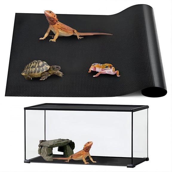 RLESO Reptile Mat,Reptile Terrarium Substrate Liner for Leopard Gecko,Lizard,Snake,Tortoise,Reptile Flooring 18X36 Inch Black