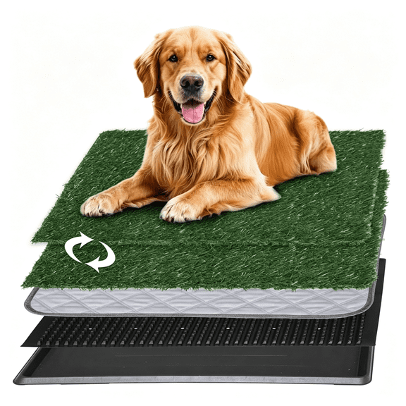 RLESO Reusable Pet Grass Potty W/ 2-Pack Replaceable Artificial Grass Quick Absorbent Indoor Portable Pet Training Patio Potty Washable Pee Pad Box Toliet (Medium-20X25In)