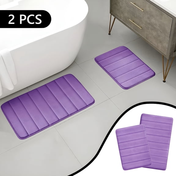 RLESO Set of 2 Comfort Memory Foam Mat Bathroom Rug Set 16 X 24 Inch and 20 X 32 Inch Shaggy Bathroom Mats and Rugs Set Purple Bath Mat Set of 2