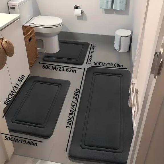 RLESO Super Absorbent Non-Slip Bathroom Mat Set of 3,Super Soft and Comfortable Advanced Bath Blanket,Home Decoration Mat,Black Bath Mats for Bathroom Set