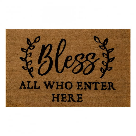 RLESO Welcome Doormats,Natural Coco Coir Mats with Non-Slip Pvc Backing,Indoor Outdoor Mats for Home & Office,Mats for Door with Bless All Who Enter Here,Brown & Black,24"X16"