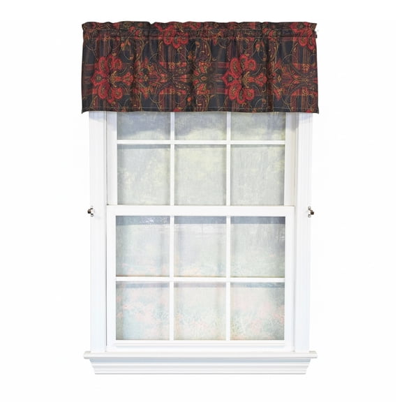 RLF Home 100% Cotton High Quality Espadas Tailored Window Valance with 1.5" Rod Pocket 50" W X 12" L Burgundy