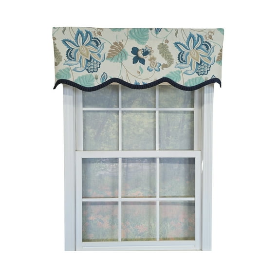 RLF Home 100% Cotton Samanta Ruffled Provance Fully lined Windows Rod Pocket Valance 50" x 15" Blue