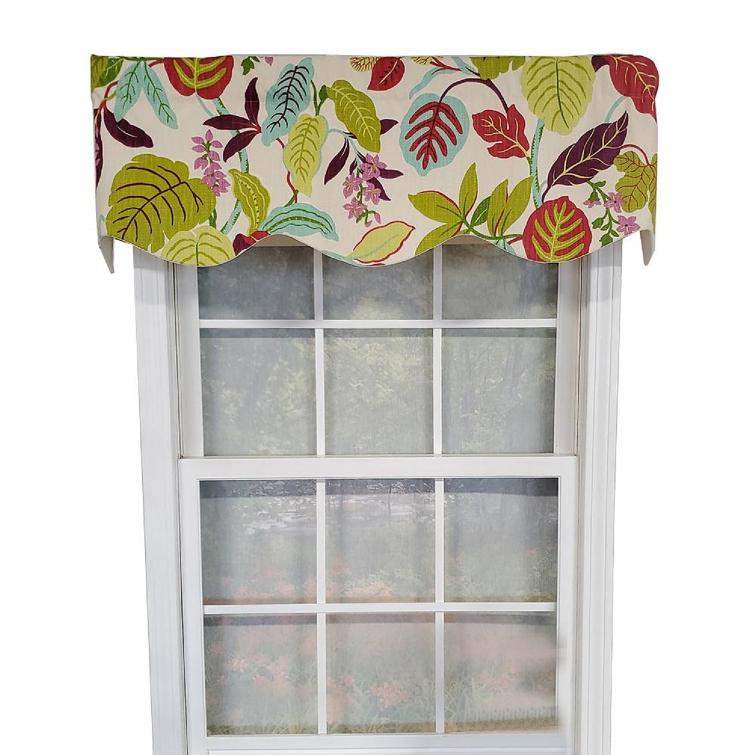 Antonia Floral 50'' W Cotton Window Valance with Ivory Lining