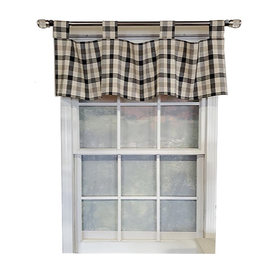 RLF Home Bison Check Tab 4" Tabs Tab Top Lining Luxurious and Elegant Window Treatment Valance 50" x 15" Black