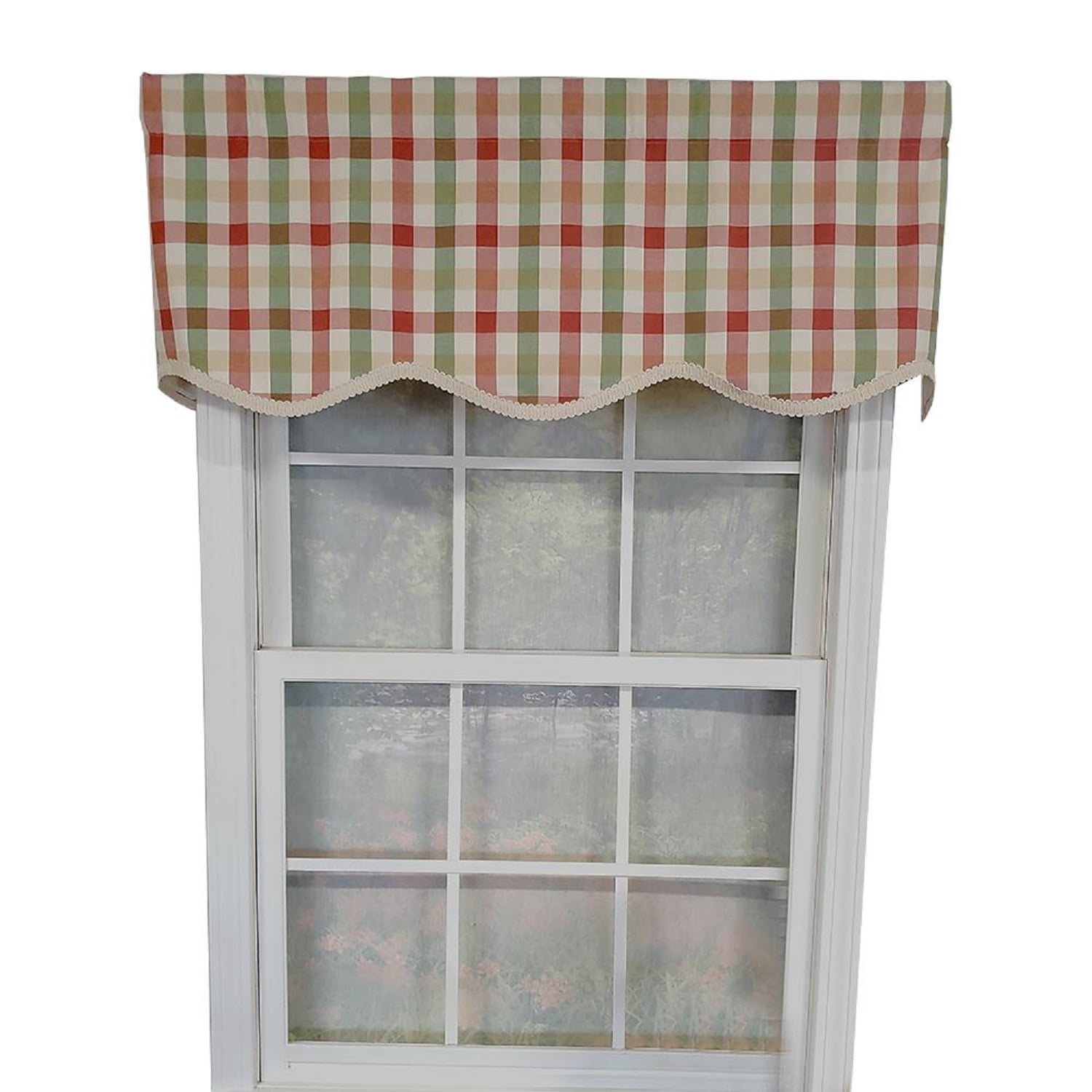 Multi-Color Checkered Cotton 50'' Window Valance with Scalloped Edge