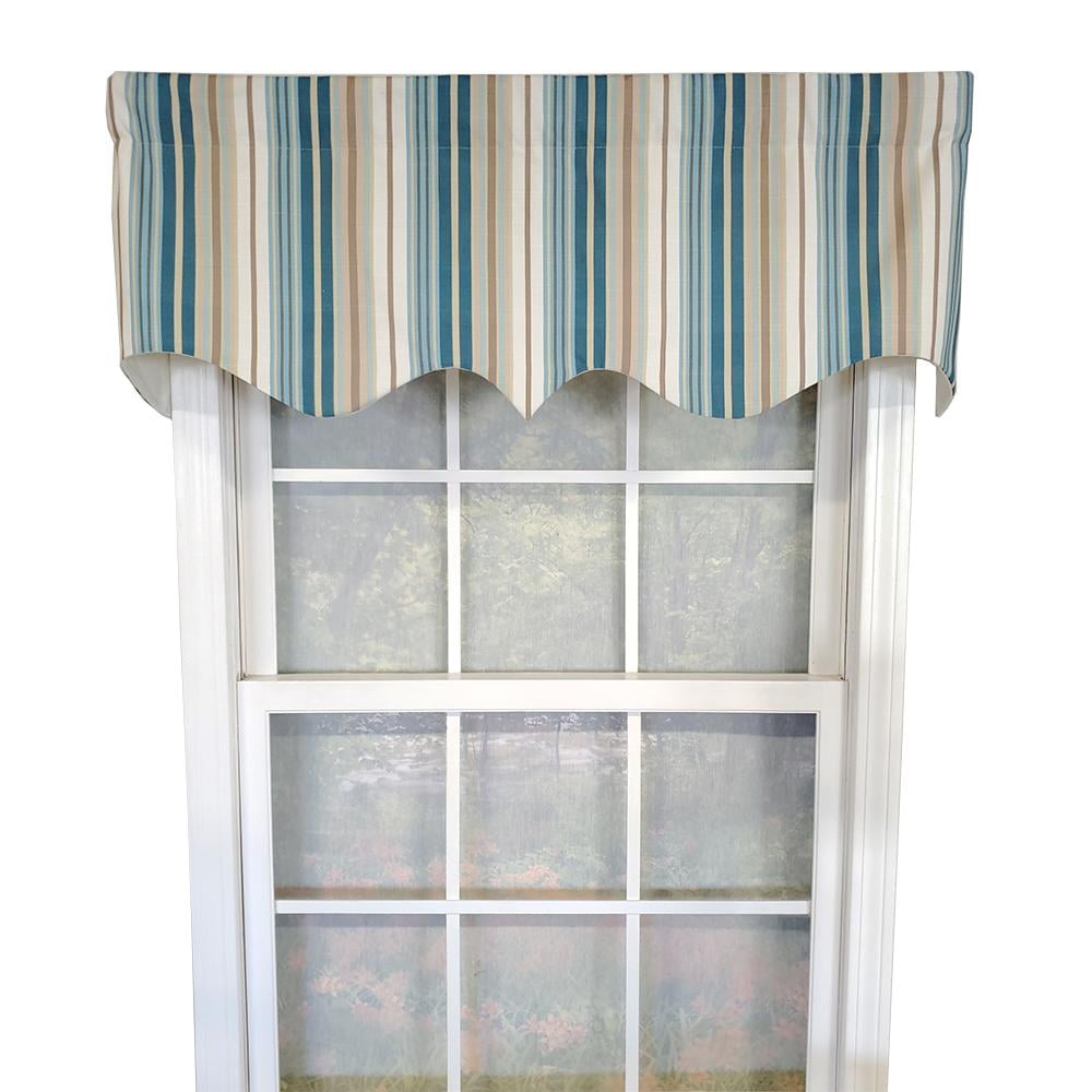 Elisa Stripe Blue and Beige Cotton Rod Pocket Valance