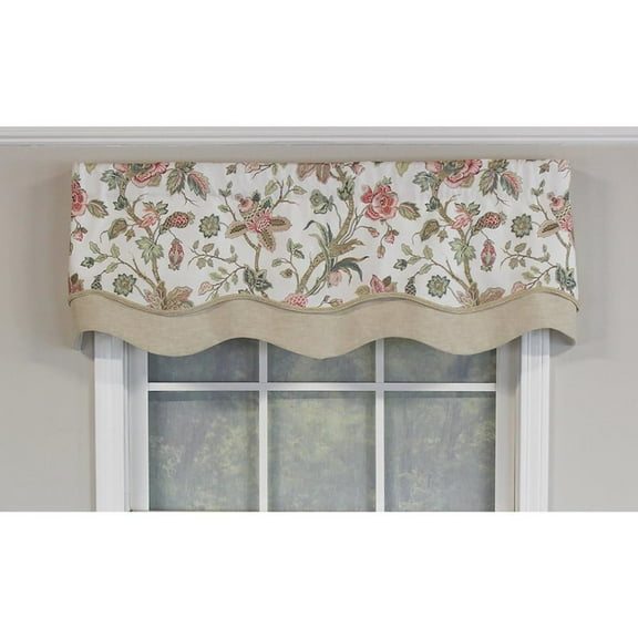 RLF Home Gianna Glory Valance Natural. 3" Rod Pocket, Layered, Trimmed. 50"W X 16"L