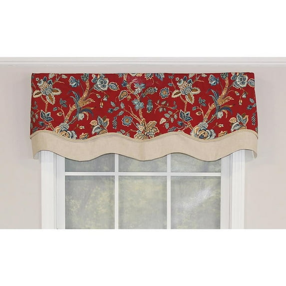 RLF Home Gianna Glory Valance Red. 3" Rod Pocket, Layered, Trimmed. 50"W X 16"L
