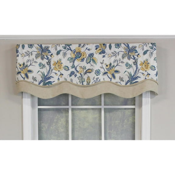 RLF Home Gianna Glory Valance White. 3" Rod Pocket, Layered, Trimmed. 50"W X 16"L