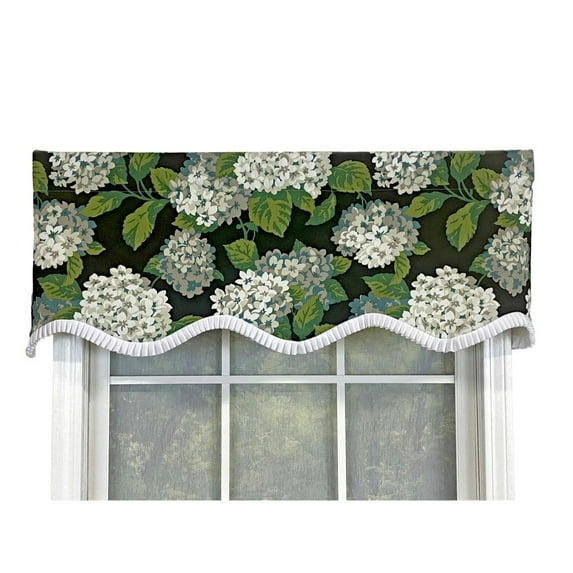 RLF Home Hydrangea Ruffled Provance valance Tuxedo Black. 3" Rod Pocket 50"W x 17"L