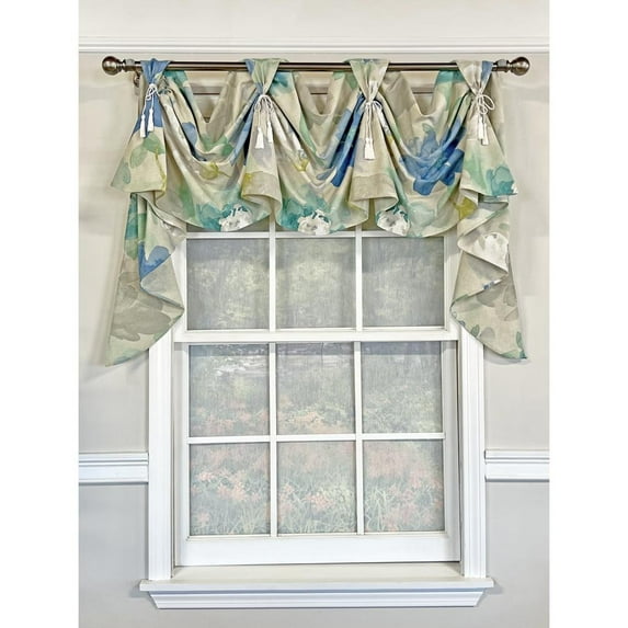 RLF Home Linen Floral 3-Scoop Victory Swag Natural 4 Tabs 64"W x 26"L For windows up to 60"W