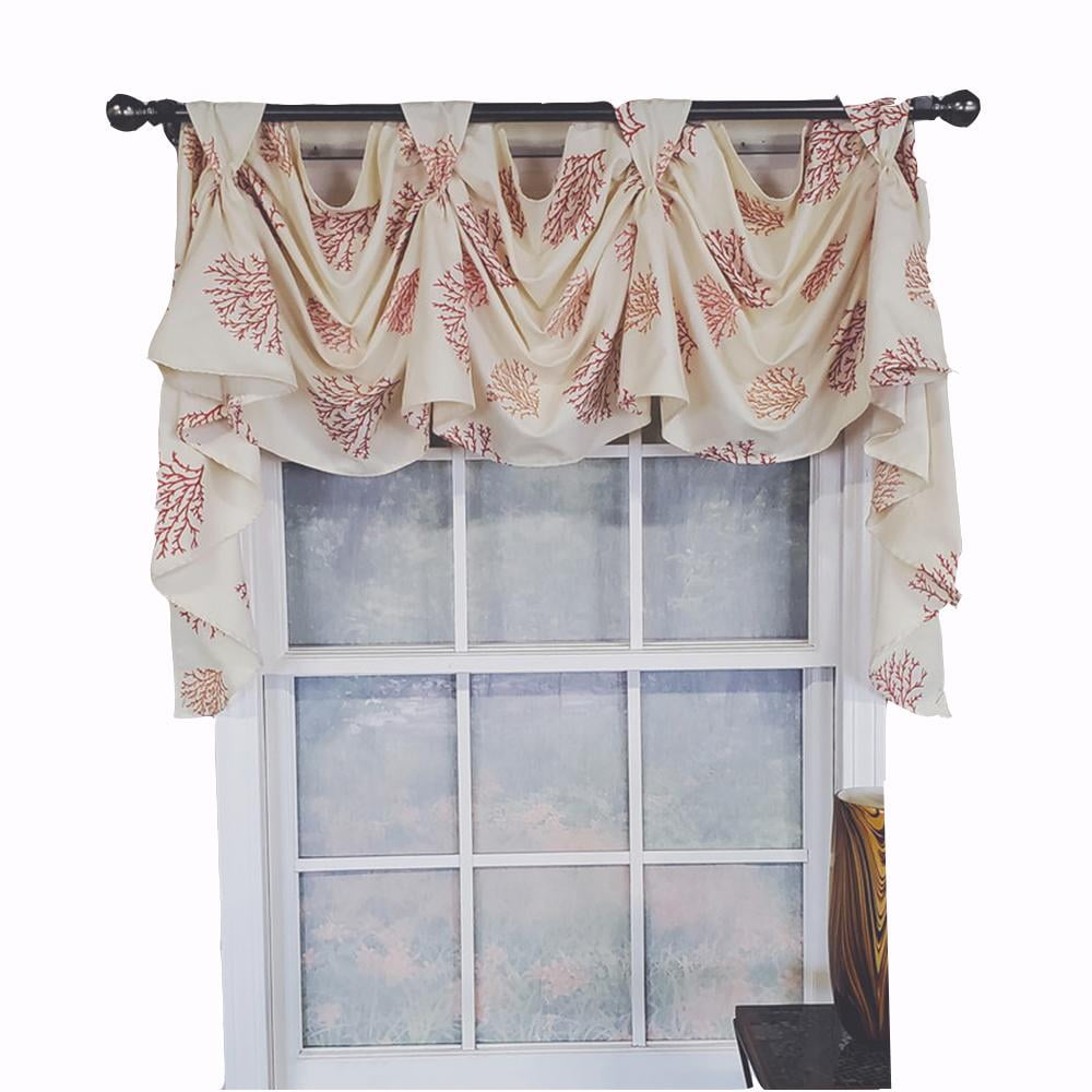 Coral and Cream Cotton 3-Scoop Swag Window Valance