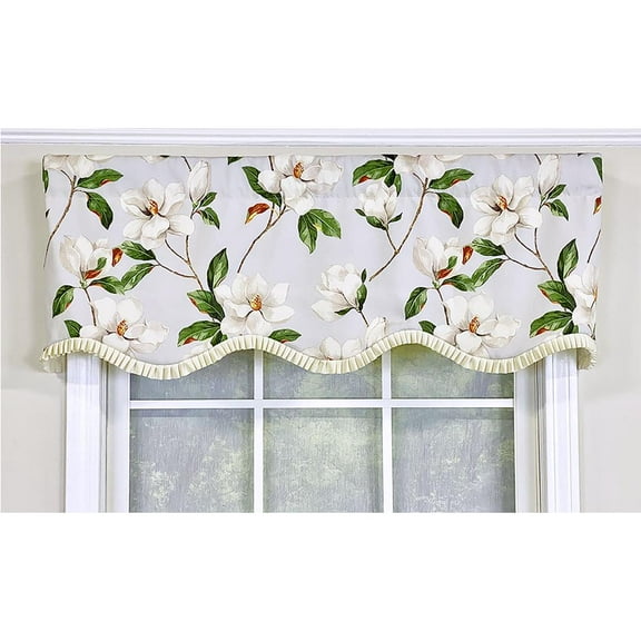 RLF Home Magnolia Ruffled Provance Valance Gray. 3" Rod Pocket, Layered. 50"W x 16"L