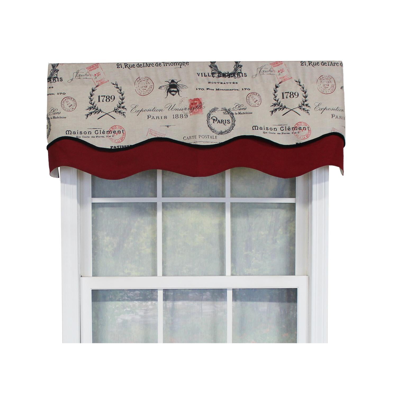 Linen and Red Scalloped Cotton Rod Pocket Valance