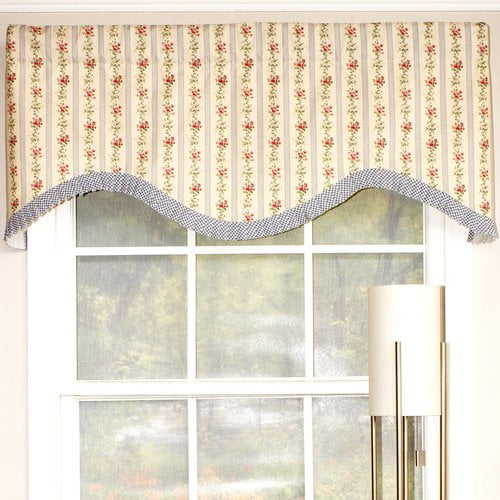 Mountain Floral Beige Cotton Scalloped Window Valance