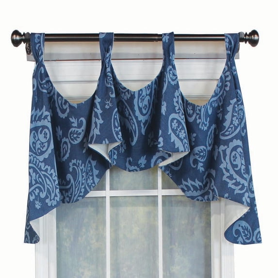 RLF Home Paisley Tab Window Treatment Valance 4" Top Tabs 50" x 20" Blue
