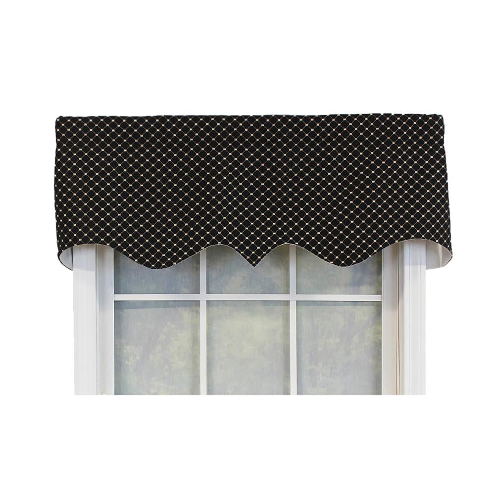 Black and Beige Dotted Diamond Scalloped Window Valance