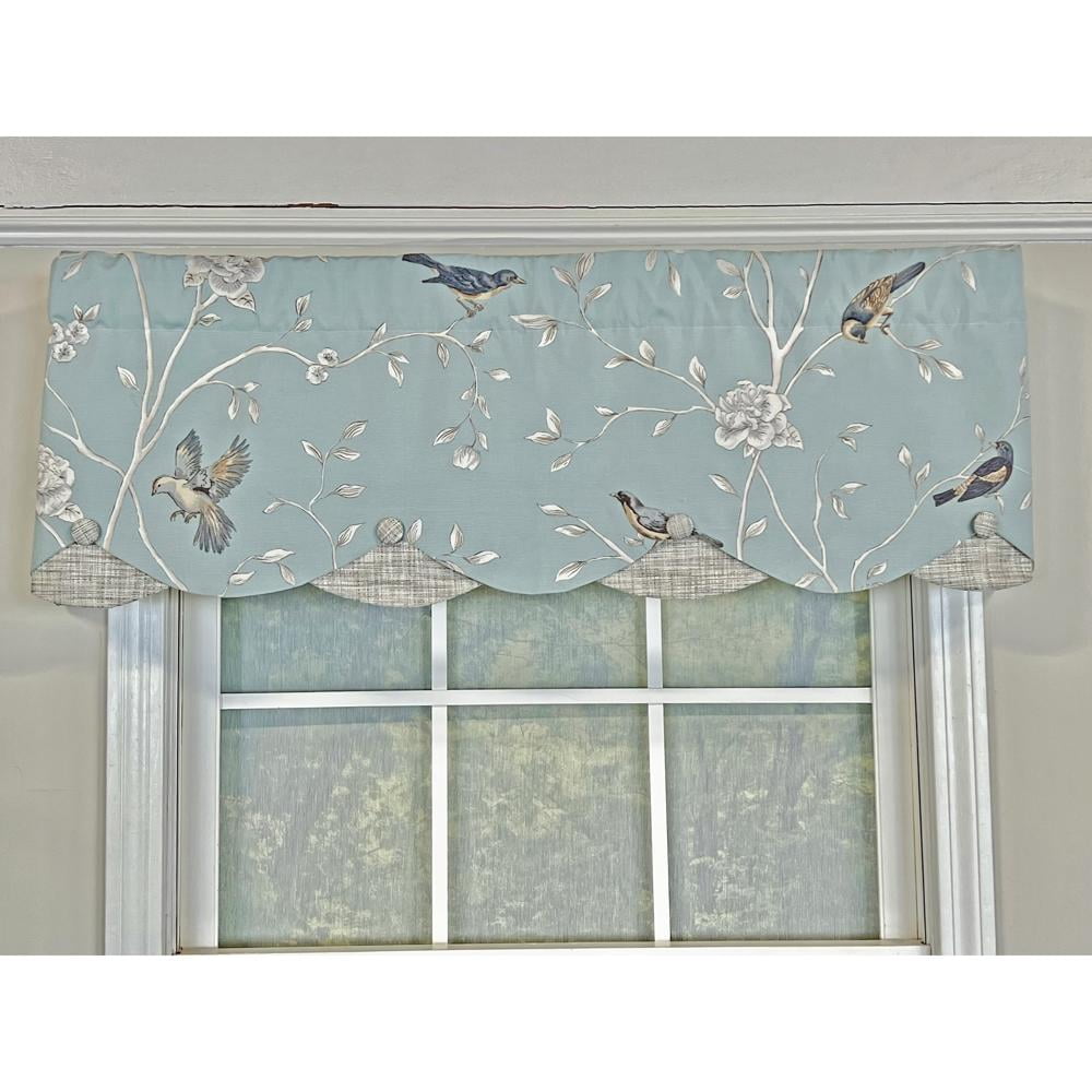 Hazel Blue Cotton Scalloped 50'' Rod Pocket Window Valance