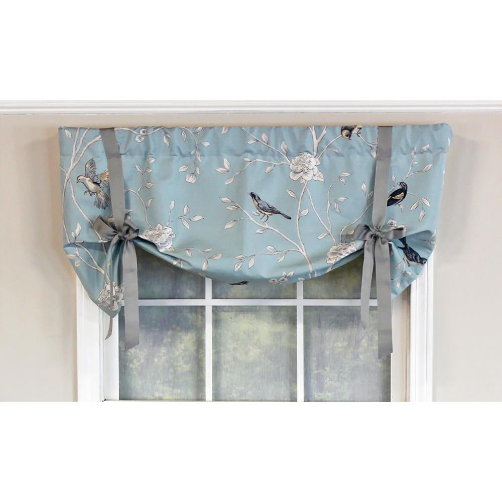 Hazel Blue and Citrine Floral Bird Tie-Up Window Valance