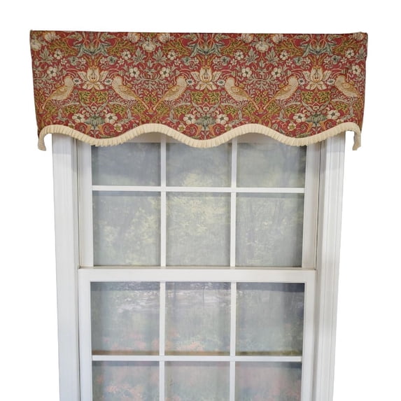 RLF Home Vivaldi Provence Pleated Ruffle Nature-Inspired Bird Motifs No Header Luxurious Home Decor Valance 50" x 14" Red