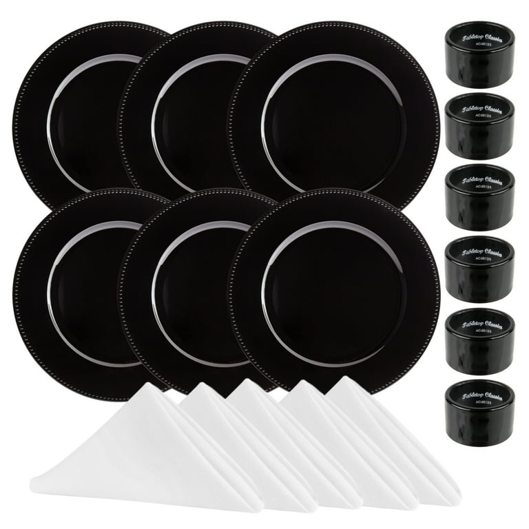 RLT-Home Round Beaded Plastic 13 Inch Charger Plates with Matching