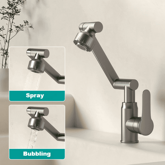 RLUETIME Faucet, 360 Swivel, Spray Pattern, Stainless Steel for Kitchen and Bathroom, Gray