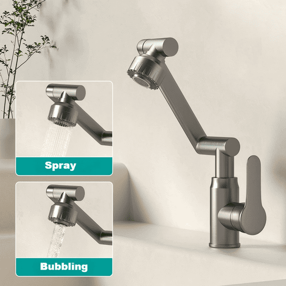 RLUETIME Faucet, 360° Swivel, Spray Pattern, Stainless Steel for Kitchen and Bathroom, Gray