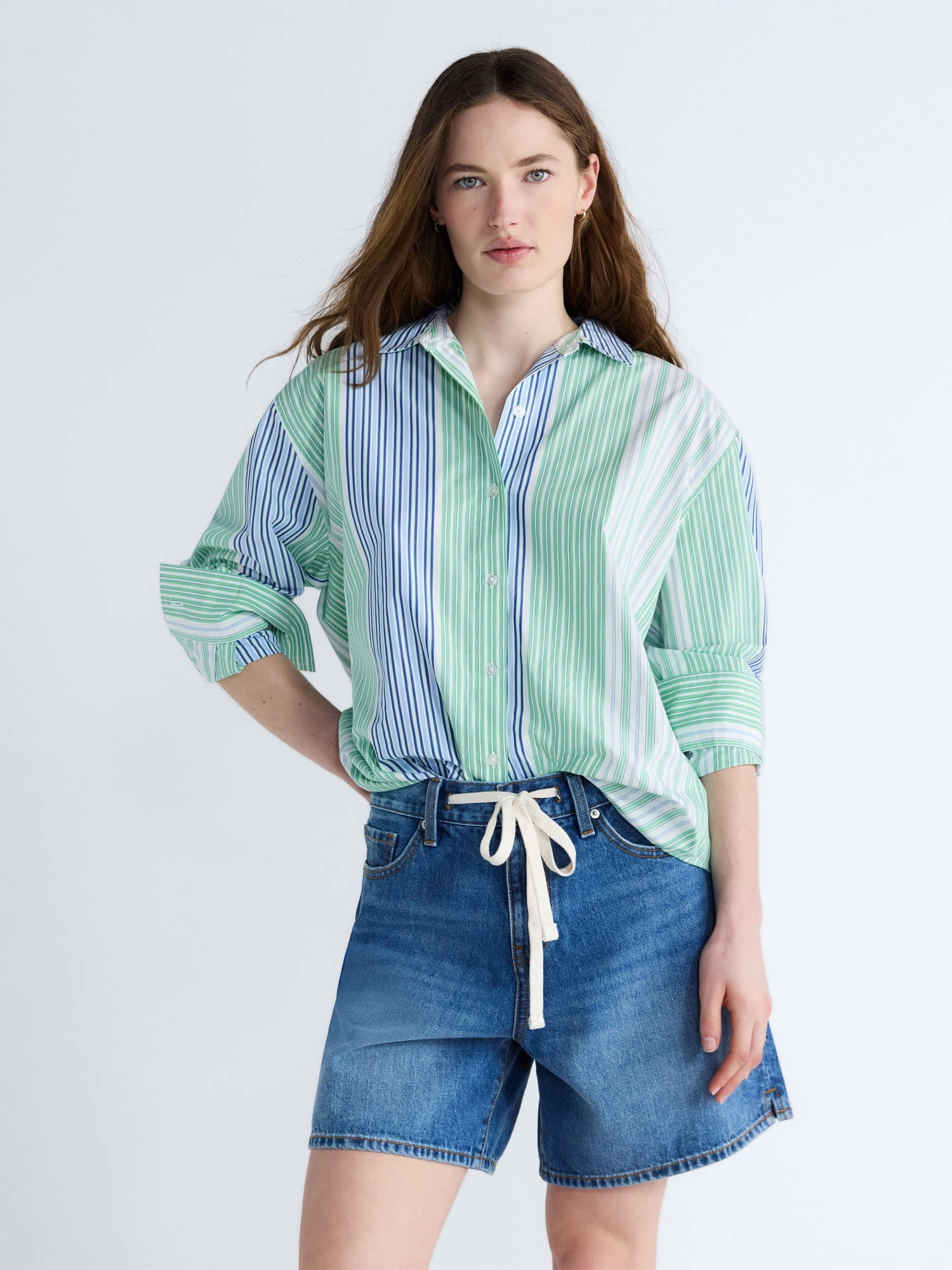 Free Assembly Women's and Women's Plus Relaxed Button Down Cotton Shirt with Long Sleeves, Sizes XS-4X