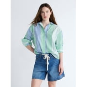 Women's and Women's Plus Relaxed Button Down Cotton Shirt with Long Sleeves, Sizes XS-4X