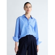 Women's and Women's Plus Relaxed Button Down Cotton Shirt with Long Sleeves, Sizes XS-4X