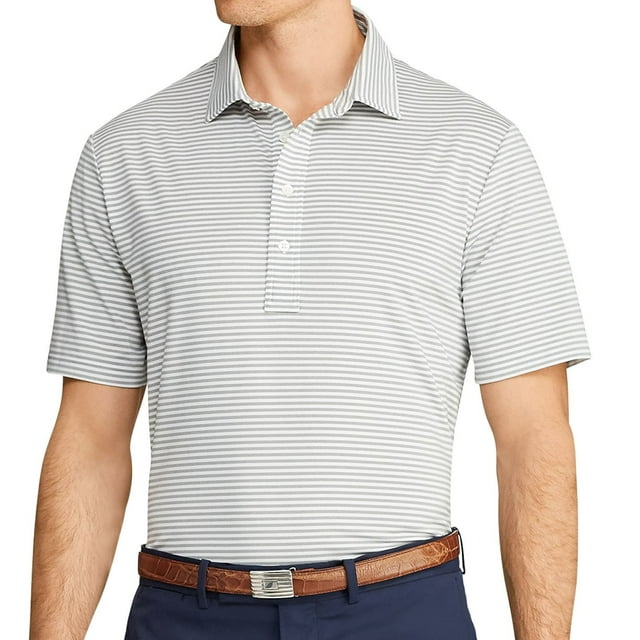 RLX Golf Ralph Lauren Mens Striped Moisture Wicking Polo Shirt (Large, Grey)