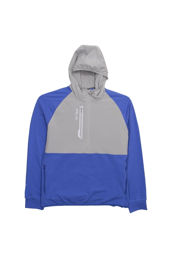 RLX Ralph Lauren Men's Solid Hooded Zip Sweatshirt Blu/Gry 2XL